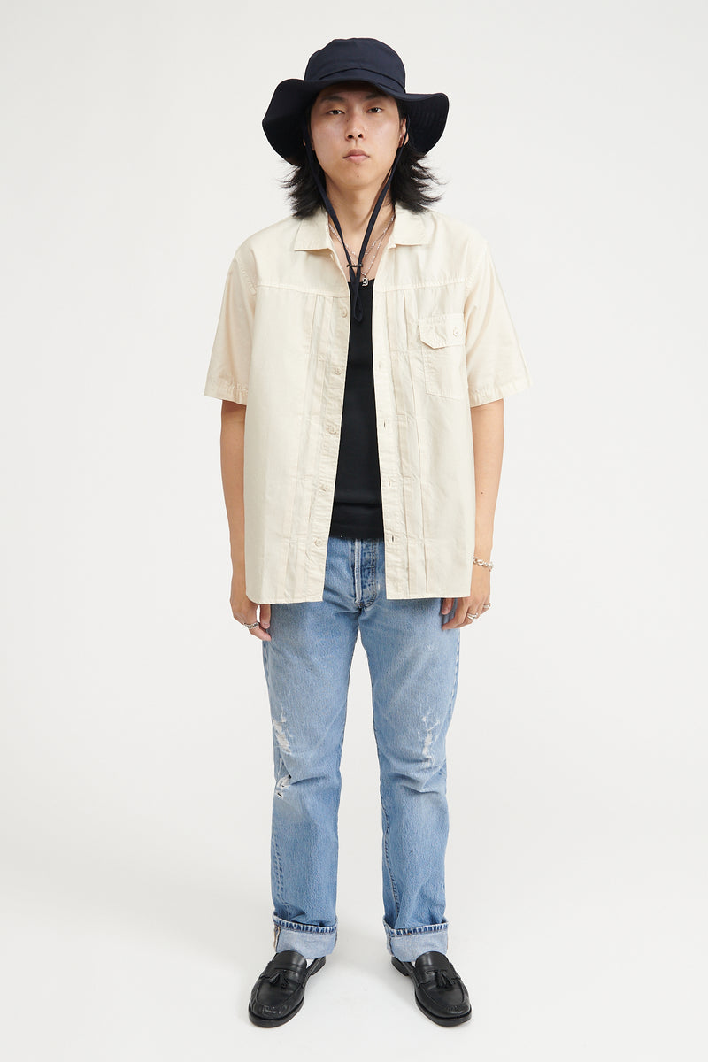 Trucker S/S Shirt Cotton Back Satin Overdyed - Off White