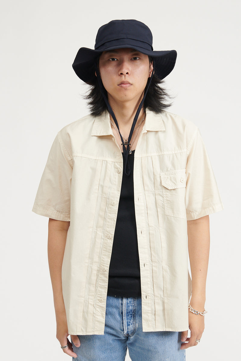 Trucker S/S Shirt Cotton Back Satin Overdyed - Off White