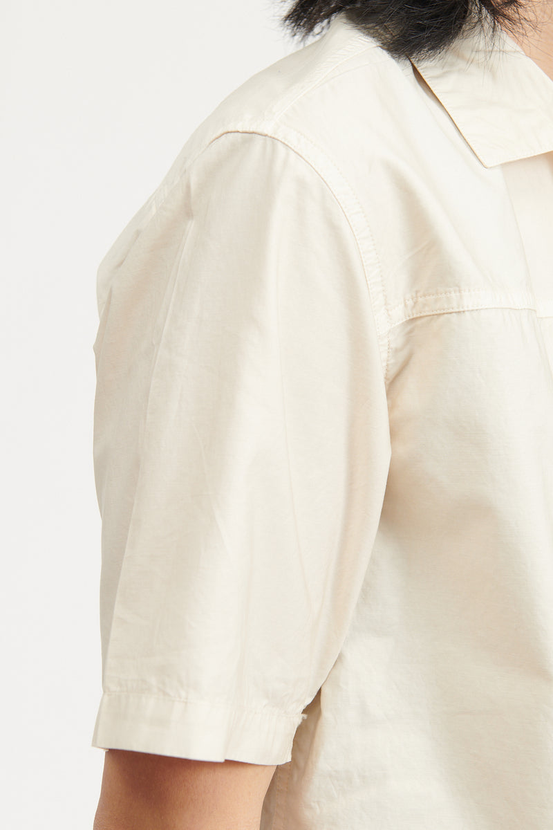 Trucker S/S Shirt Cotton Back Satin Overdyed - Off White