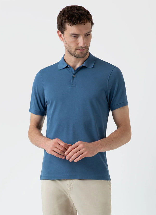 Sunspel Piqué Polo Shirt - Steel Blue