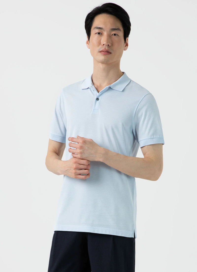 Sunspel Piqué Polo Shirt - Light blue