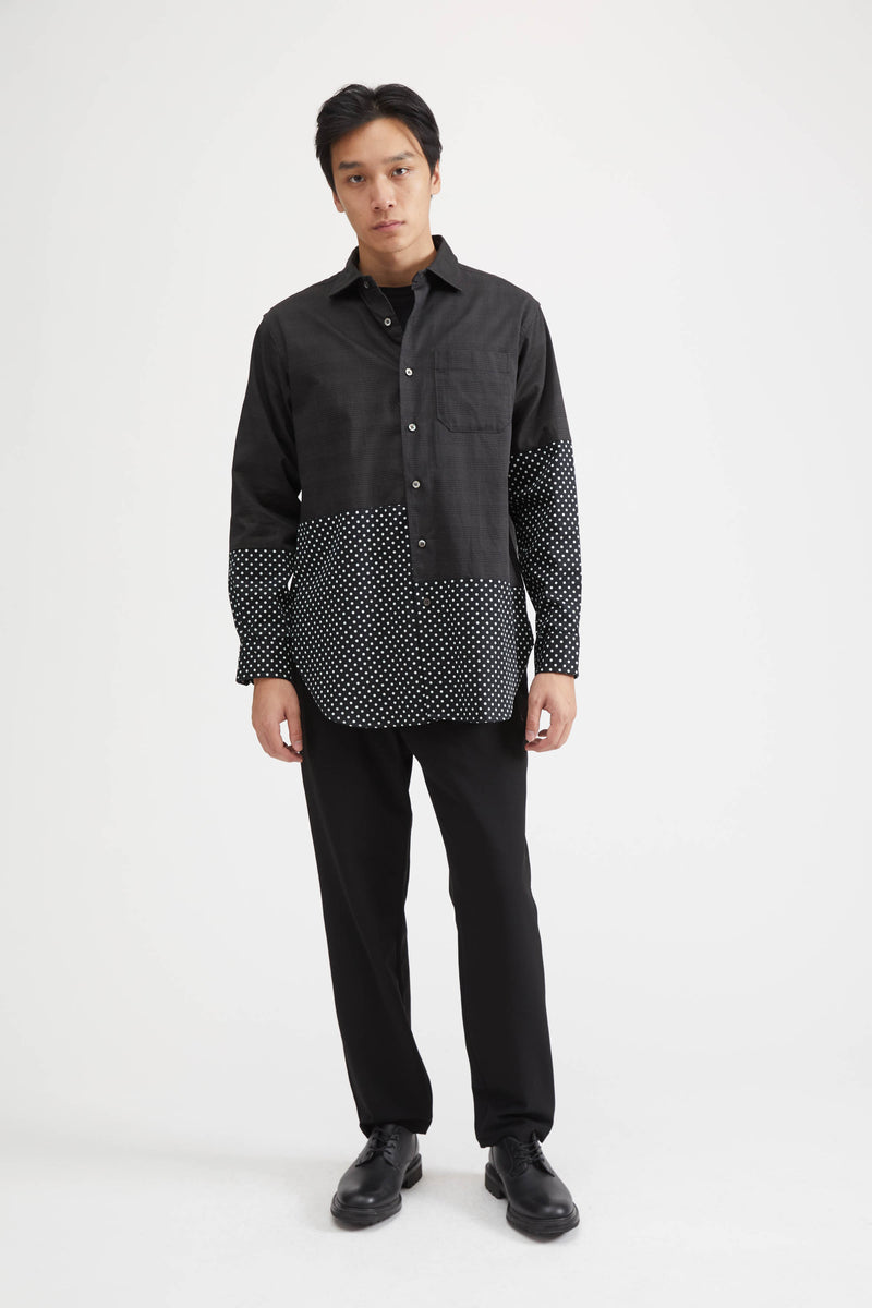 Spread Collar Shirt Twill Printed Glen Plaid - Grey