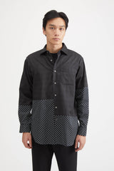 Spread Collar Shirt Twill Printed Glen Plaid - Grey