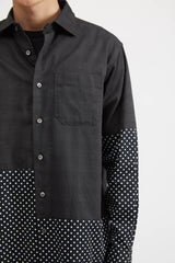 Spread Collar Shirt Twill Printed Glen Plaid - Grey