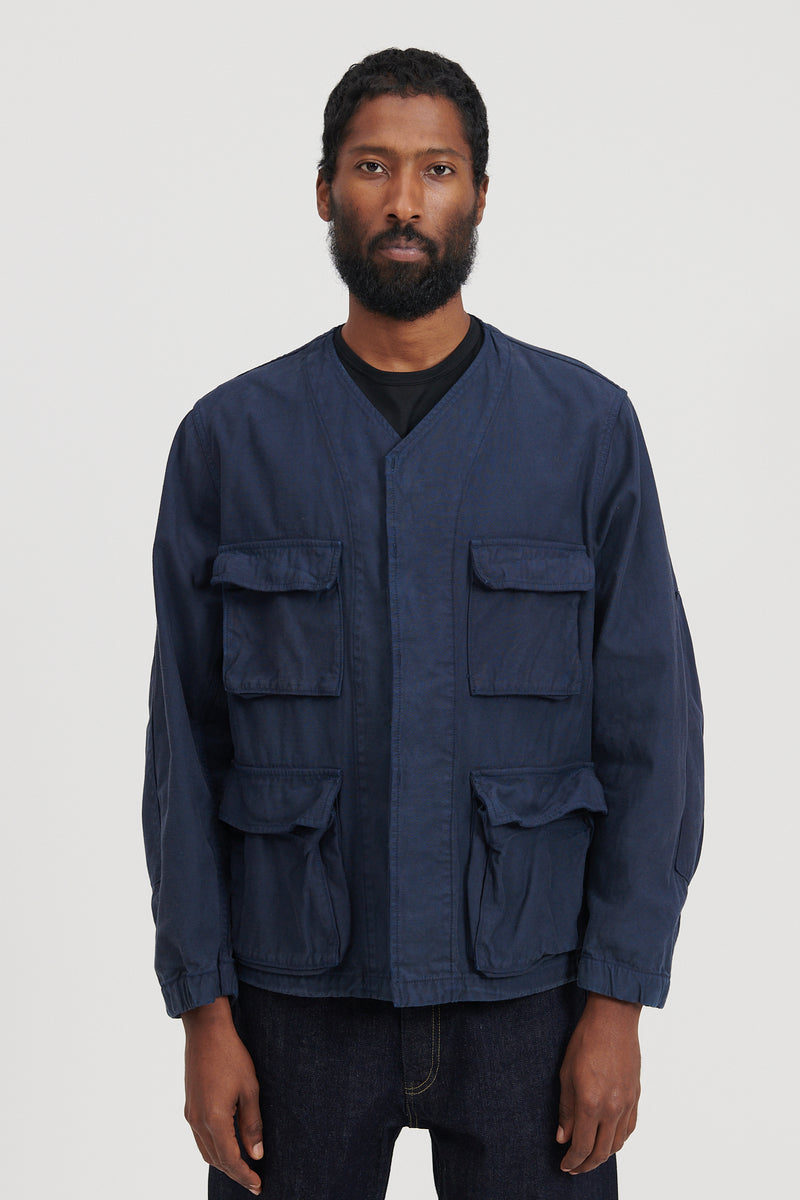 Back Satin Collarless BDU Type Jacket - Navy – M5 Shop