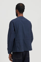 Back Satin Collarless BDU Type Jacket - Navy