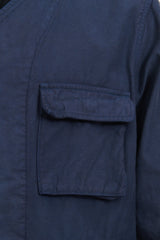 Back Satin Collarless BDU Type Jacket - Navy