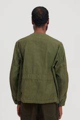 Back Satin Collarless BDU Type Jacket - Olive