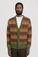 Cardigan Vintage Jacquard Brushed Alpaca - Tobacco/Green