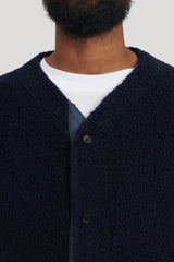 Knit Cardigan Wool Poly Shaggy Knit - Navy