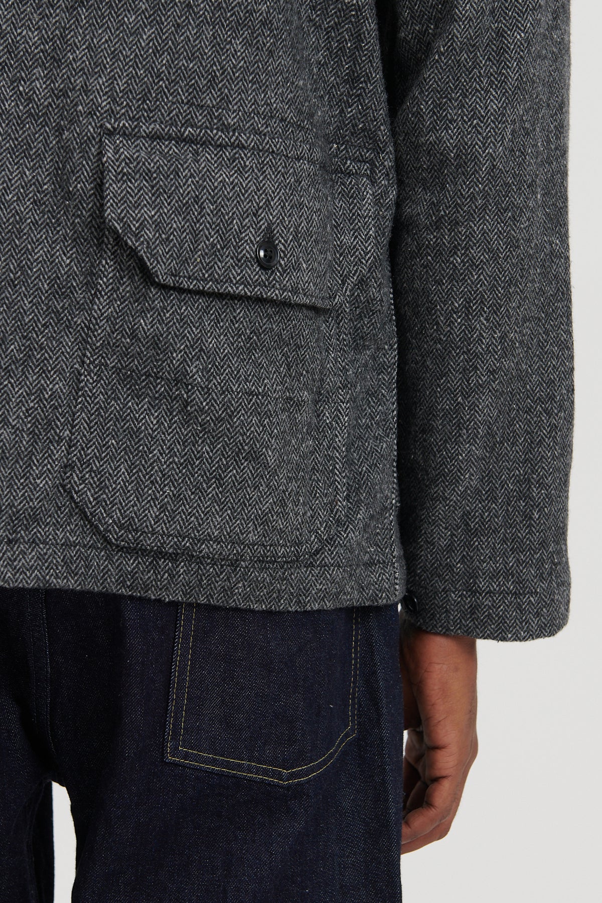 Shawl Collar Utility Jacket Poly Wool Herringbone - Grey – M5 SHOP