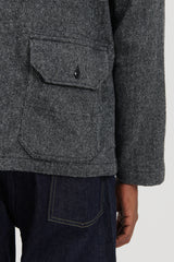 Shawl Collar Utility Jacket Poly Wool Herringbone - Grey