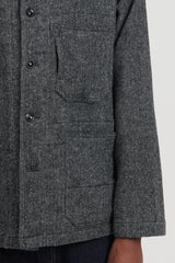 Shawl Collar Utility Jacket Poly Wool Herringbone - Grey