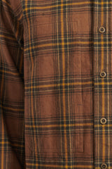 Brushed Plaid Cotton Asymmetric Work Shirt - Brown