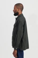 Mixed Color Twill Round Pocket Baggy Shirt - Green