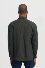 Mixed Color Twill Round Pocket Baggy Shirt - Green
