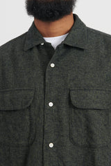 Mixed Color Twill Round Pocket Baggy Shirt - Green