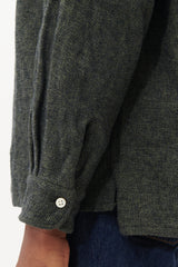 Mixed Color Twill Round Pocket Baggy Shirt - Green