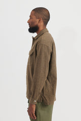 Mixed Color Twill Round Pocket Baggy Shirt - Khaki