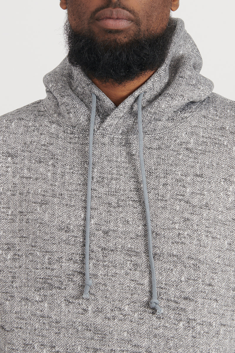 Brushed Herringbone Print Jersey Oversized Hooded Parka - Grey