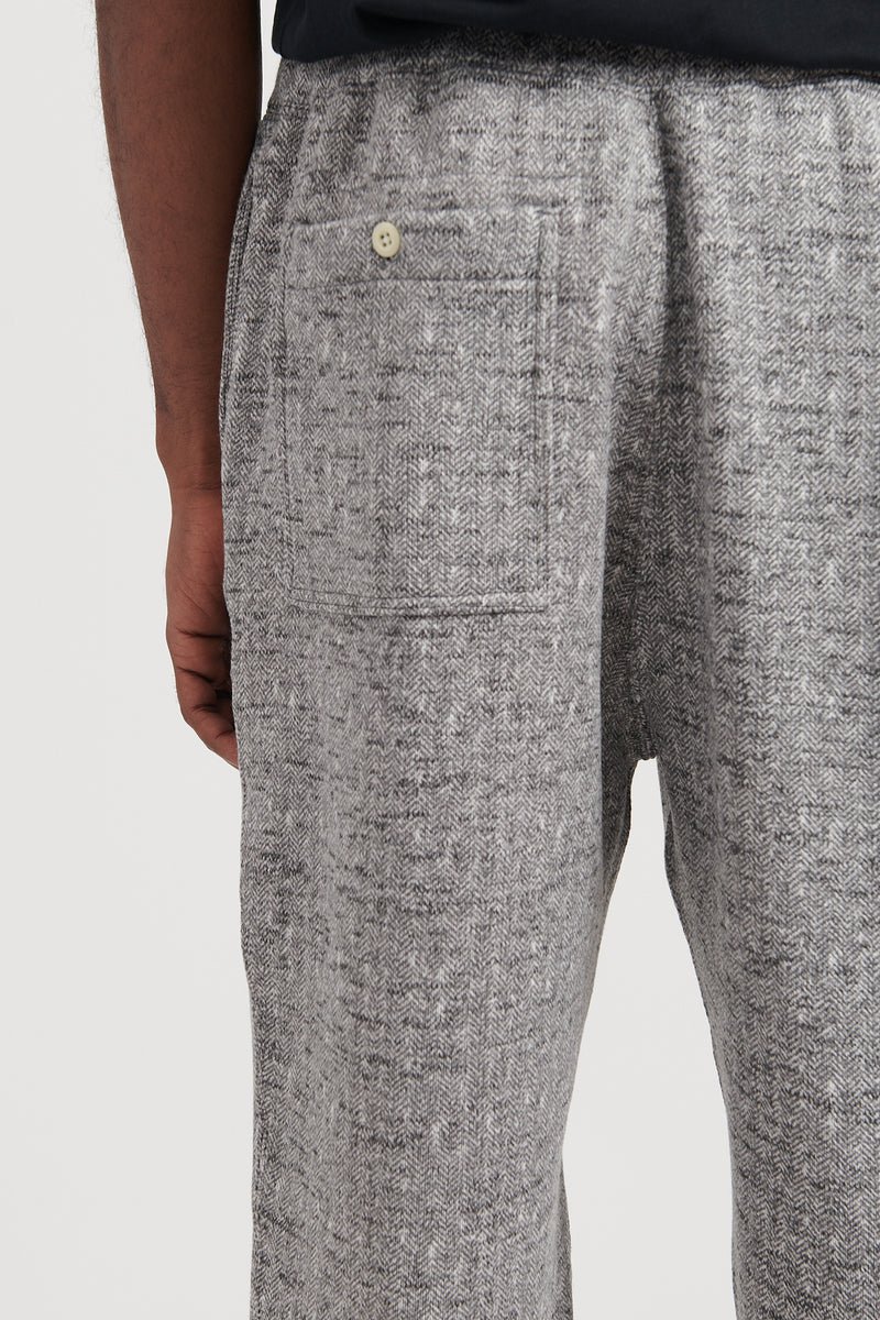 Brushed Herringbone Print Jersey Cuffed Sweat Pants - Grey