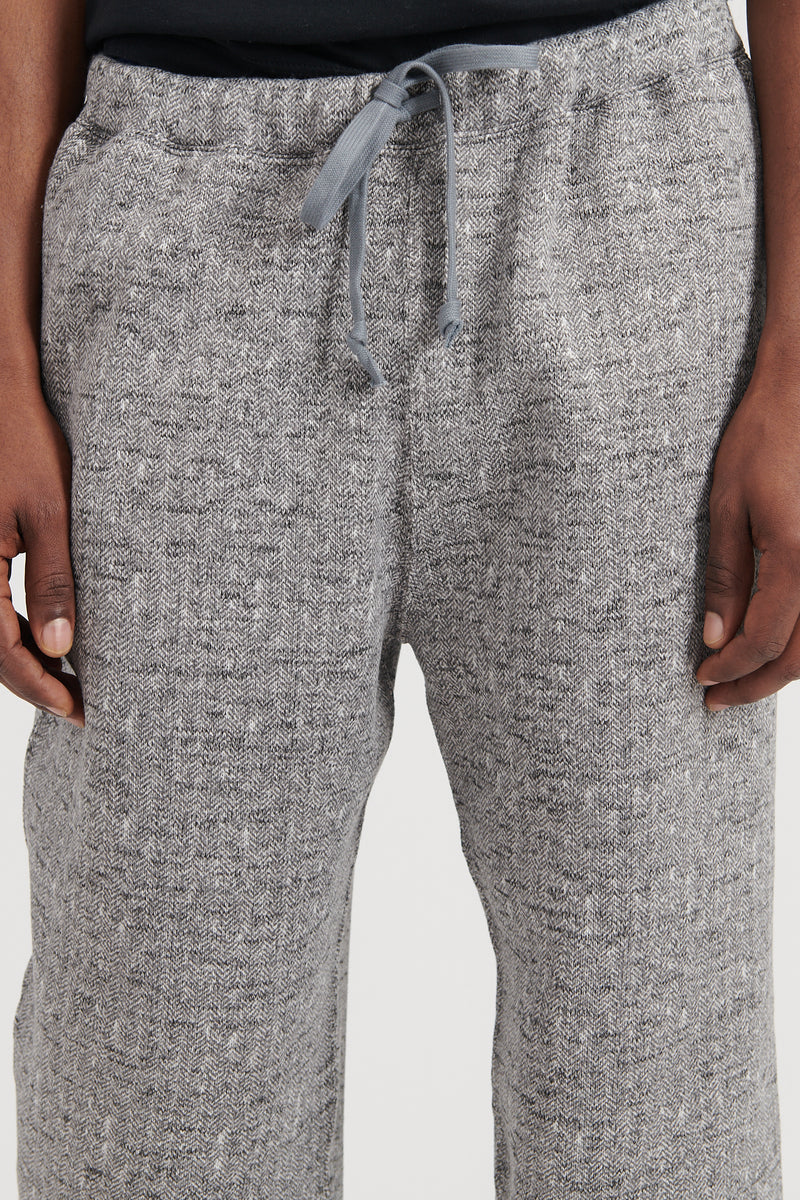 Brushed Herringbone Print Jersey Cuffed Sweat Pants - Grey