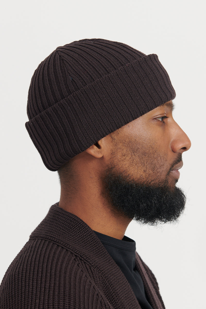 Solid Wool Short Cap - Dark Brown