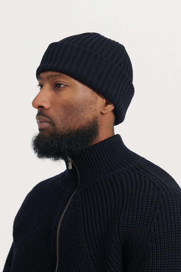Solid Wool Short Cap - Navy