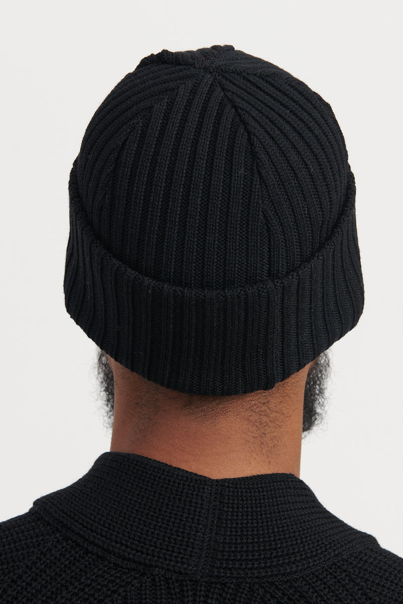 Solid Wool Short Cap - Black