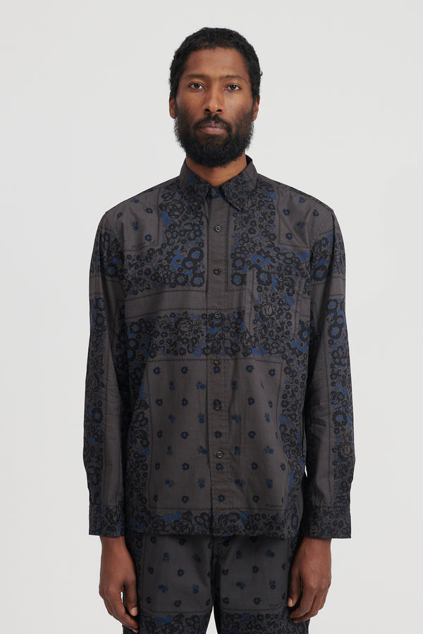 Dweller B.D. L/S Shirt Cotton Broad NOMA td Print - Charcoal