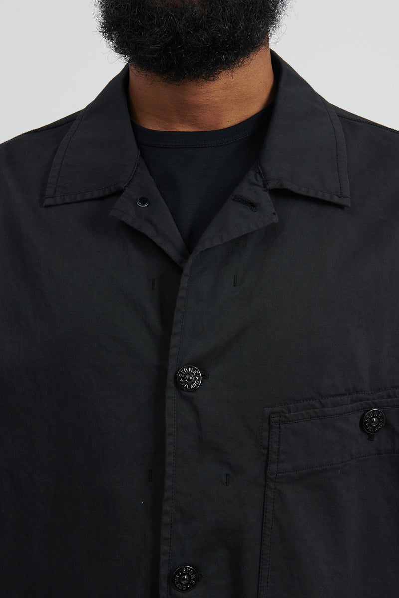 11014 Stretch Cotton Wool Satin Overshirt - Black