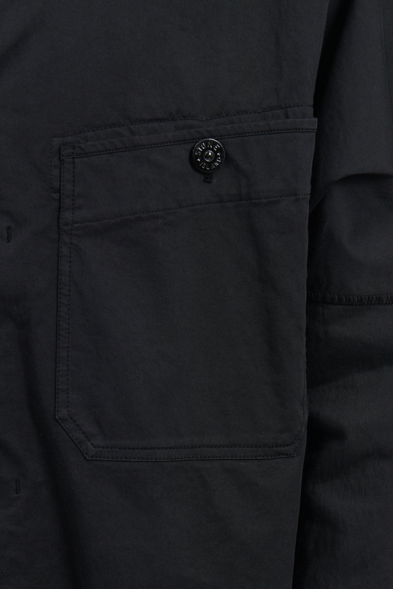 11014 Stretch Cotton Wool Satin Overshirt - Black
