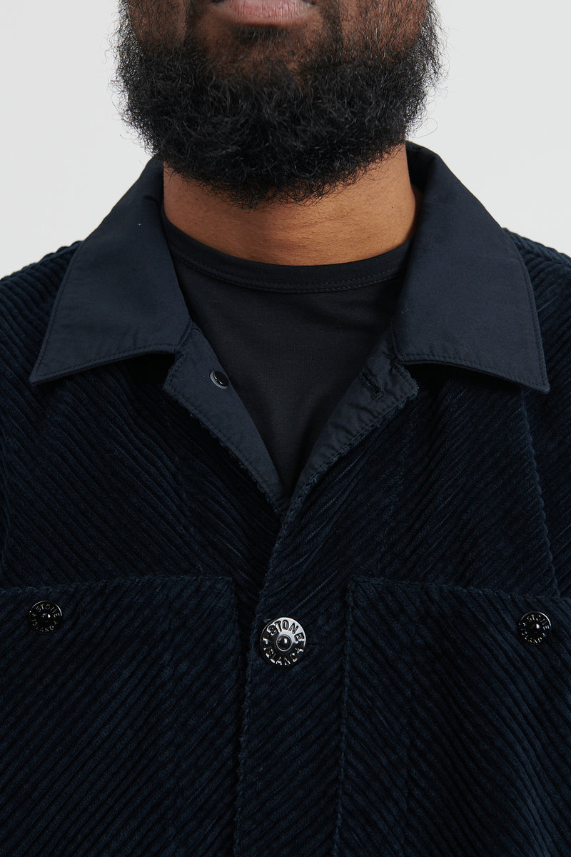 Q0411 Corduroy Light Shirt Jacket - Navy Blue