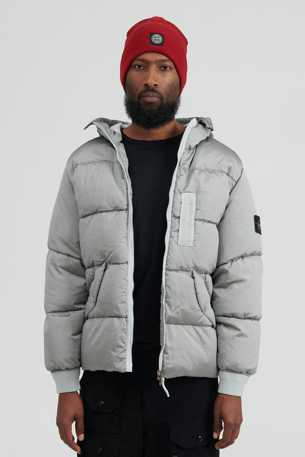 43619 Nylon Metal in Econyl Hooded Down Jacket - Pearl Grey