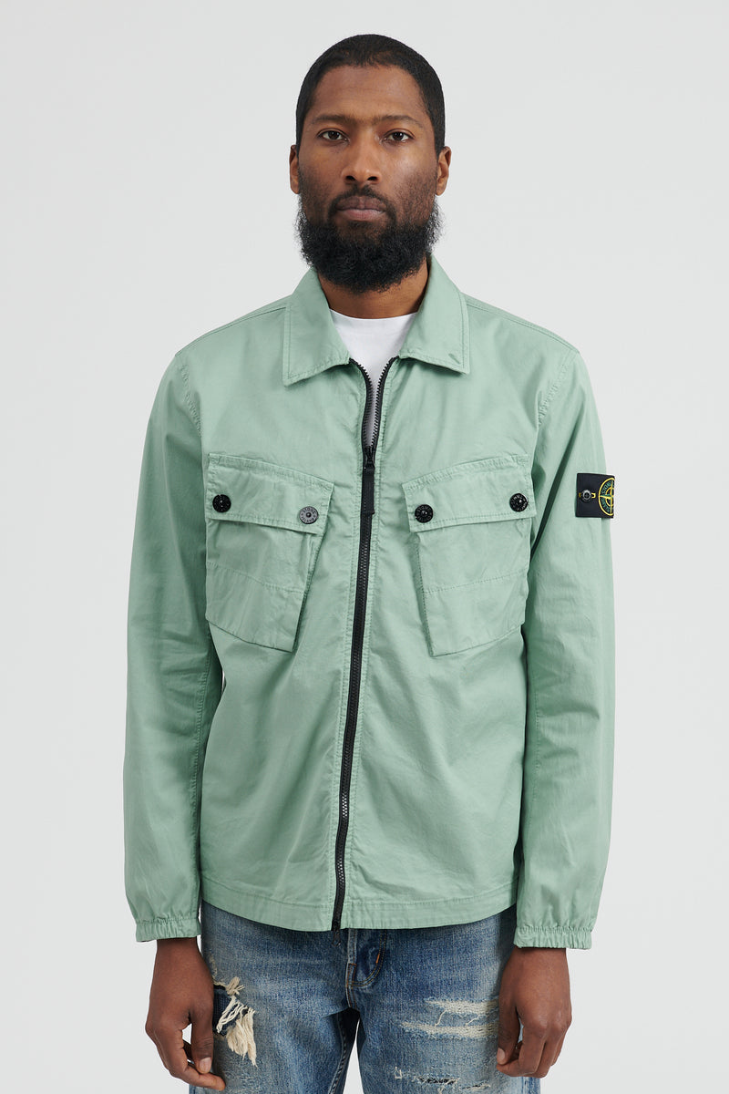10910 Stretch Cotton Garbardine Overshirt Sage - Main Image