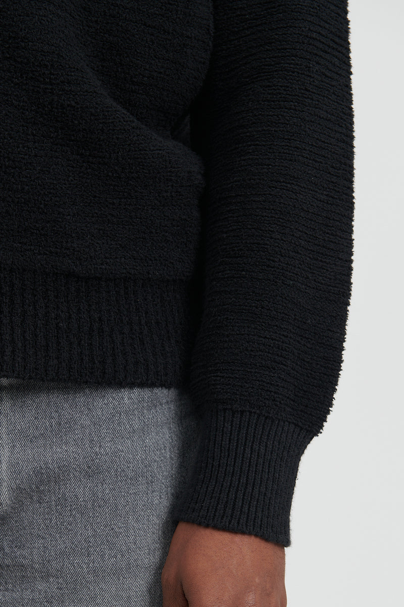 529A6 Cotton Nylon Fancy Yarn Cardigan Knit - Black