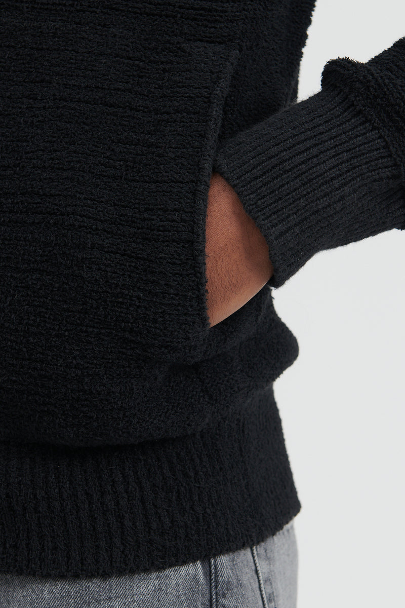 529A6 Cotton Nylon Fancy Yarn Cardigan Knit - Black