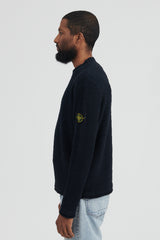530A6 Cotton Nylon Fancy Yarn Crewneck Knit - Navy Blue