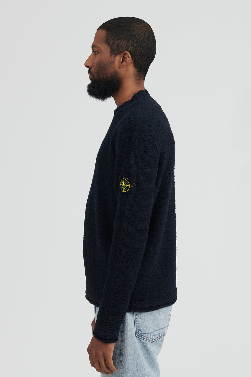 530A6 Cotton Nylon Fancy Yarn Crewneck Knit - Navy Blue