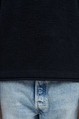 530A6 Cotton Nylon Fancy Yarn Crewneck Knit - Navy Blue