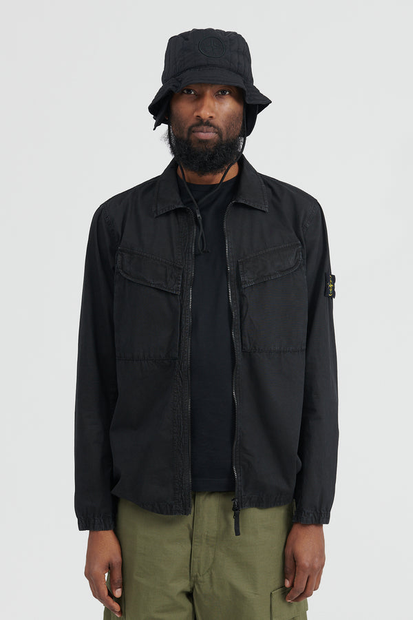 101WN Brushed Cotton Canvas Overshirt - Black