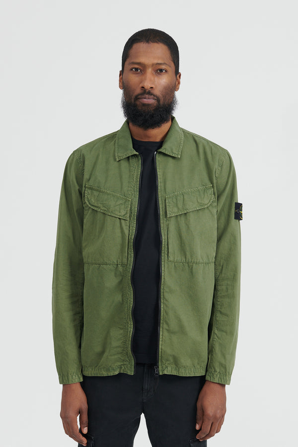 101WN Brushed Cotton Canvas Overshirt - Olive