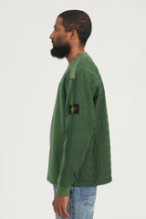 62134 Cotton Fleece + Quilted Cupro Crewneck Sweatshirt - Olive