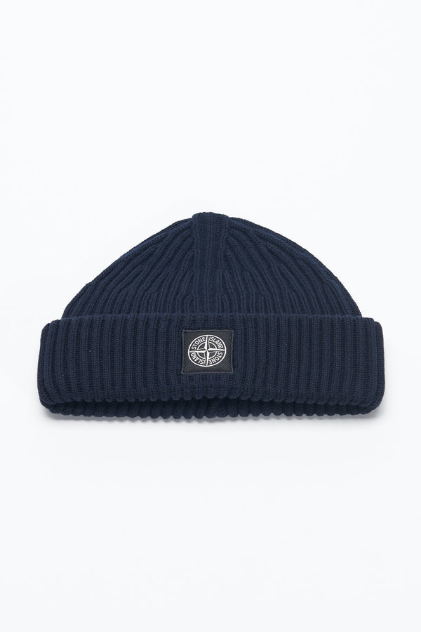 N22C3 Full Rib Wool Beanie Hat - Navy Blue