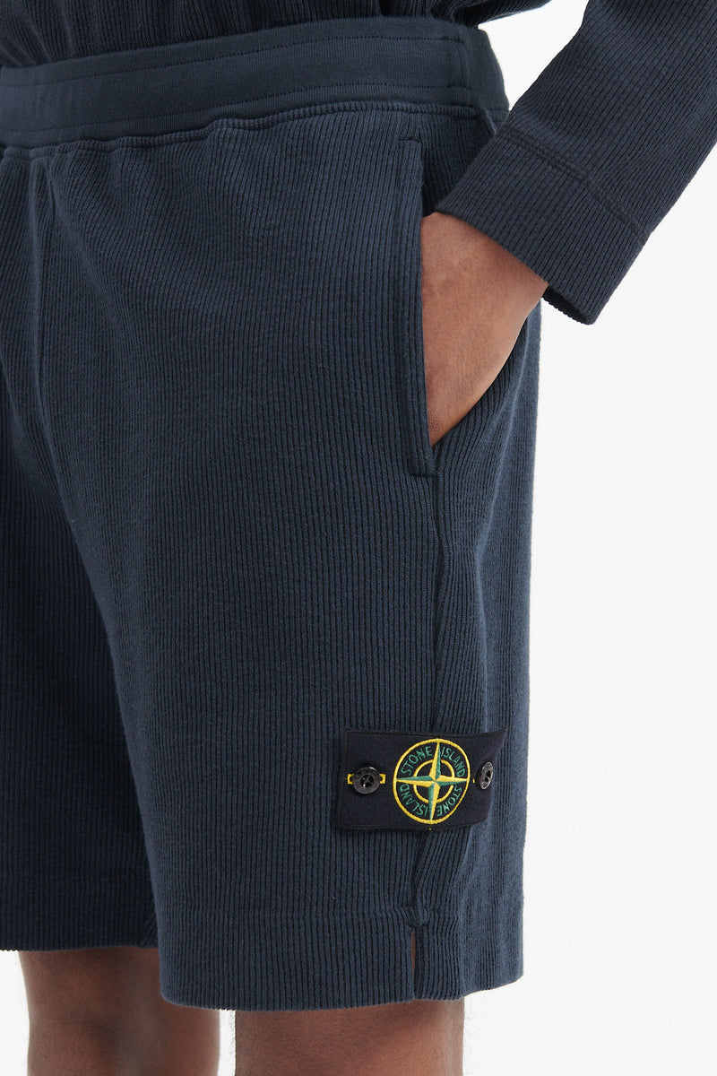 65756 Cotton Nylon Ribbed Fleece Bermuda Shorts - Navy Blue