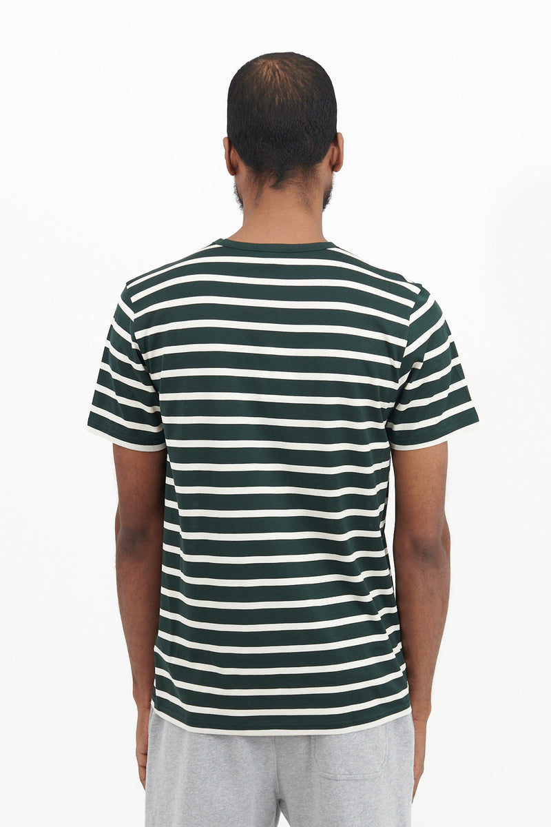 SS Crewneck T-Shirt - Seaweed/Ecru Breton Stripe