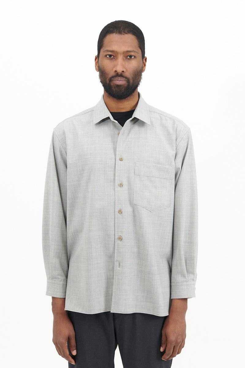 Regular Collar Long Shirt Wool Pe Stretch - Light Grey