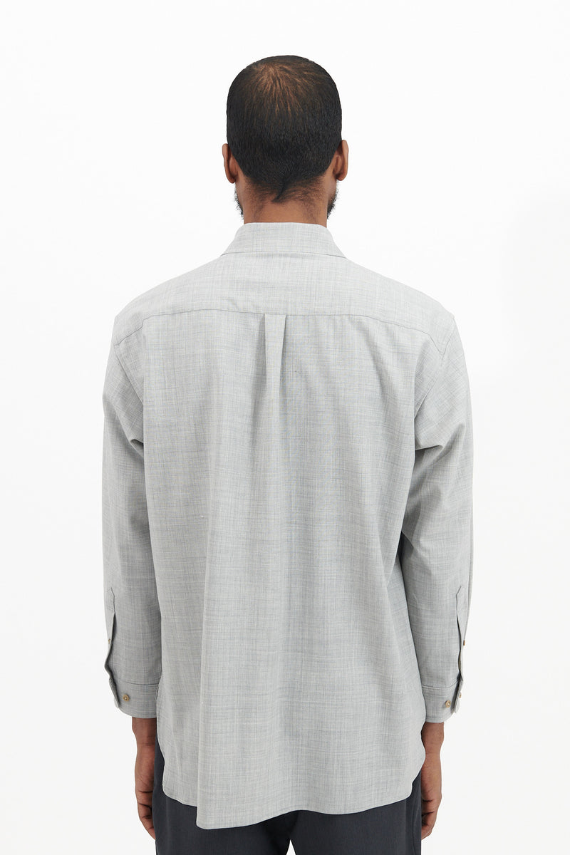Regular Collar Long Shirt Wool Pe Stretch - Light Grey