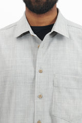 Regular Collar Long Shirt Wool Pe Stretch - Light Grey