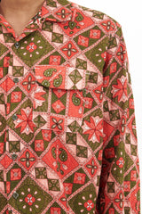 Classic Shirt - Pink/Olive Cotton Ethno Print